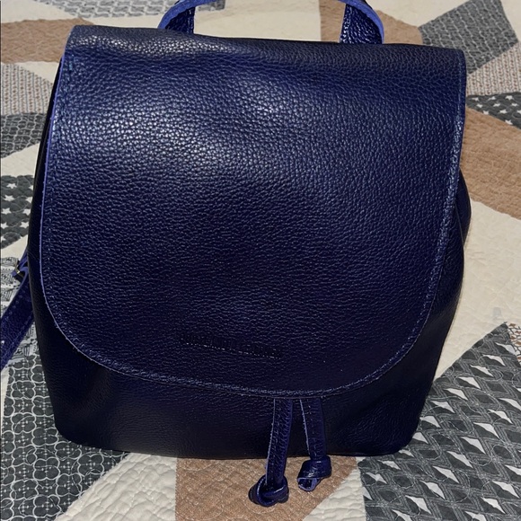 Drawstring cobalt Leather Backpack - Picture 1 of 10